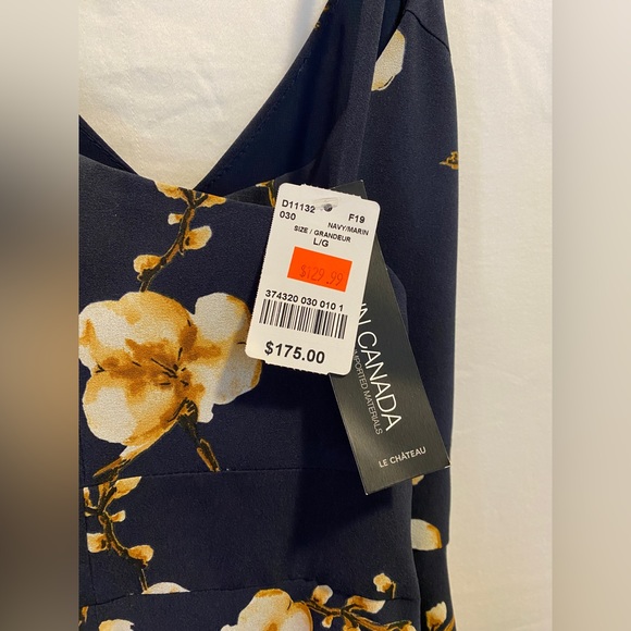 NWT Le Chateau Navy Floral Calf-length Dress - size L - Picture 3 of 5